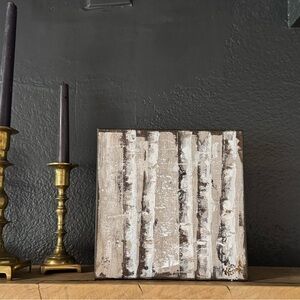 Original Kristen Engel Oil Painting Birch Trees 8x8 Signed Textured Art